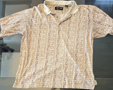 Vintage Pierre Cardin Men's L Cotton Short Sleeve Geometric Polo Beige