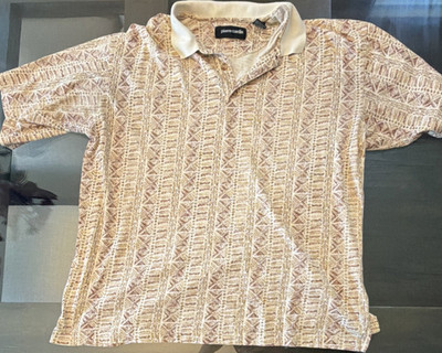 Vintage Pierre Cardin Men's L Cotton Short Sleeve Geometric Polo Beige 