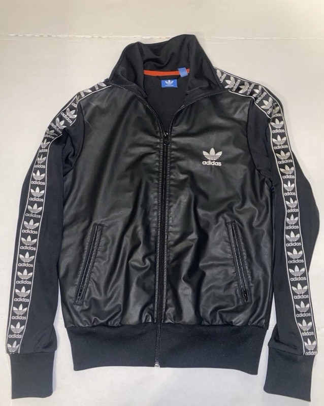 Adidas Original Berlin Jacket Faux Leather Black Bomber Size M