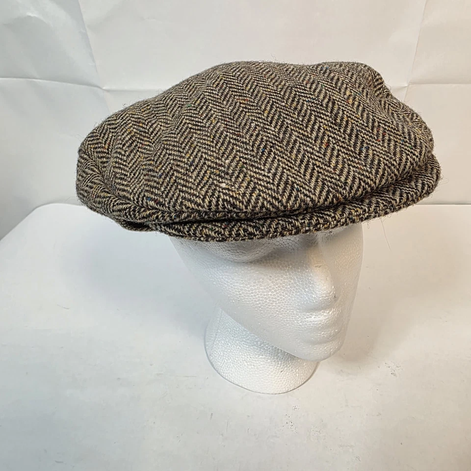 Sombrero Hanna Hats of Donegal XL Hecho en Irlanda Marrón Lana Espiga Newsboy Foto 2 de 4