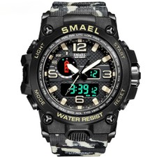 Men Waterproof Alarm Dual Display Wristwatch Quartz Military Watch Sport