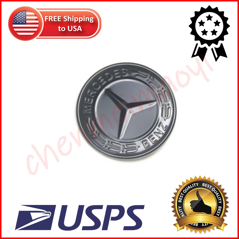 NEW Glossy Black 57MM MERCEDES-BENZ WREATH FLAT BONNET BADGE EMBLEM A0008171701