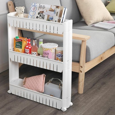 3 Tier Wheel Slim Slide Cart Out Kitchen Bathroom Thin Storage Trolley Rack