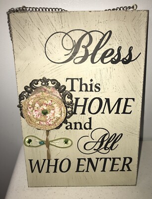 3D Bless our Home wooden wall art sign Flower Embellishment VFL18C