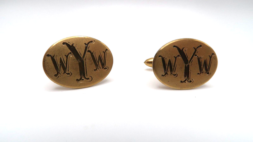 Gemelos antiguos rellenos de oro de 14k con monograma y mano - Imagen 2 de 4