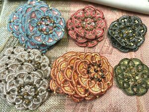 Appliques Swirl Collection 2.5&#034; Round Embroidered Beads Sequins Hand Sewn 1pc