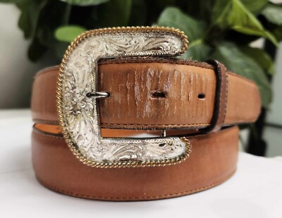 Tony Lama Leather Belt 40 USA w/ Montana Silversmiths  display picture 1