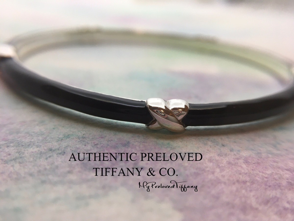 Rare Authentic Tiffany & Co Signature Black Enamel Bangle Silver 