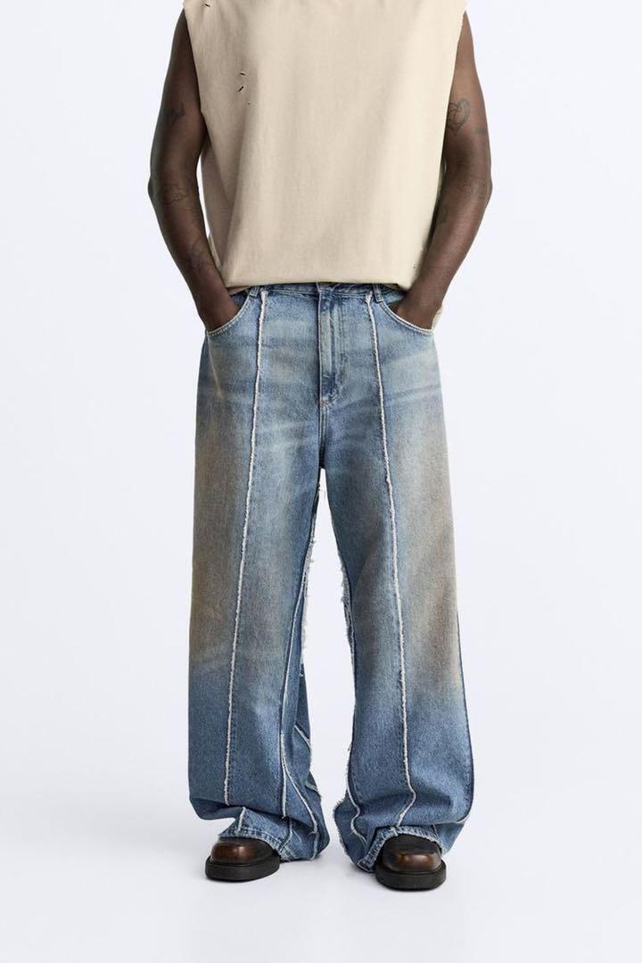 プリント バギーフィットデニムパンツ - ブルー | ZARA Japan / 日本