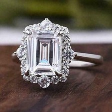 Lab-Created 5.90Ct Emerald Cut White Diamond Engagement Ring 925 Sterling Silver