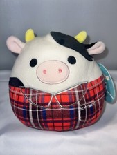 NWT Squishmallow Connor the Cow 8" Red Plaid Shirt Flannel Plush Rare