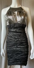 Vtg.Nicole Miller Y2K Metallic Silver Black Halter Dress Date Night Out LBD 6