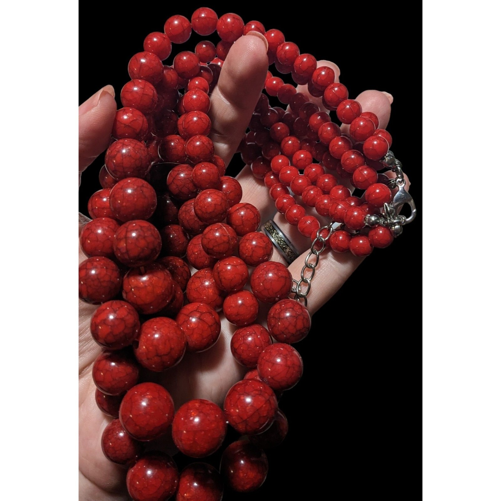 Red Marbled Multilayer Statement Necklace - image 4