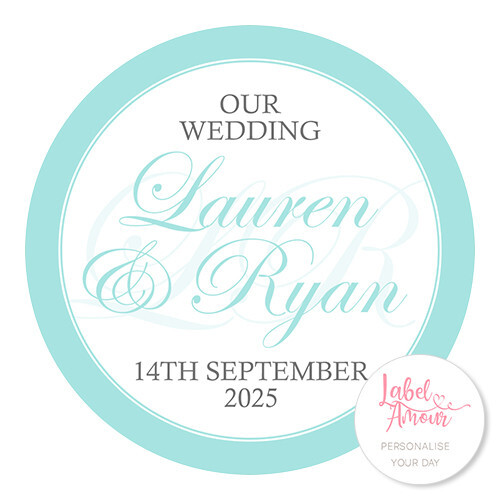 PERSONALISED Wedding Script Calligraphy Circular Stickers Labels - Picture 1 of 5