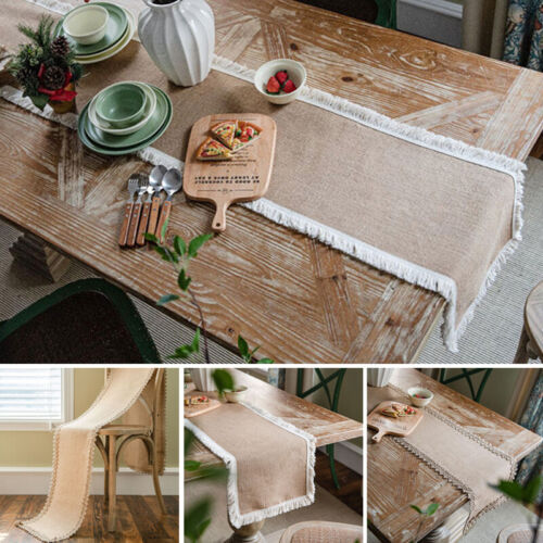 Nappe vintage coureur de table lin gland frange salle à manger cuisine décoration intérieure - Photo 1/26