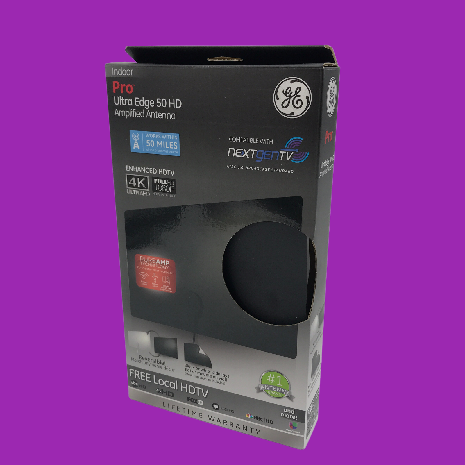 GE Ultra Edge Indoor TV Antenna 50 Mile Range 4K 1080P VHF UHF 33678