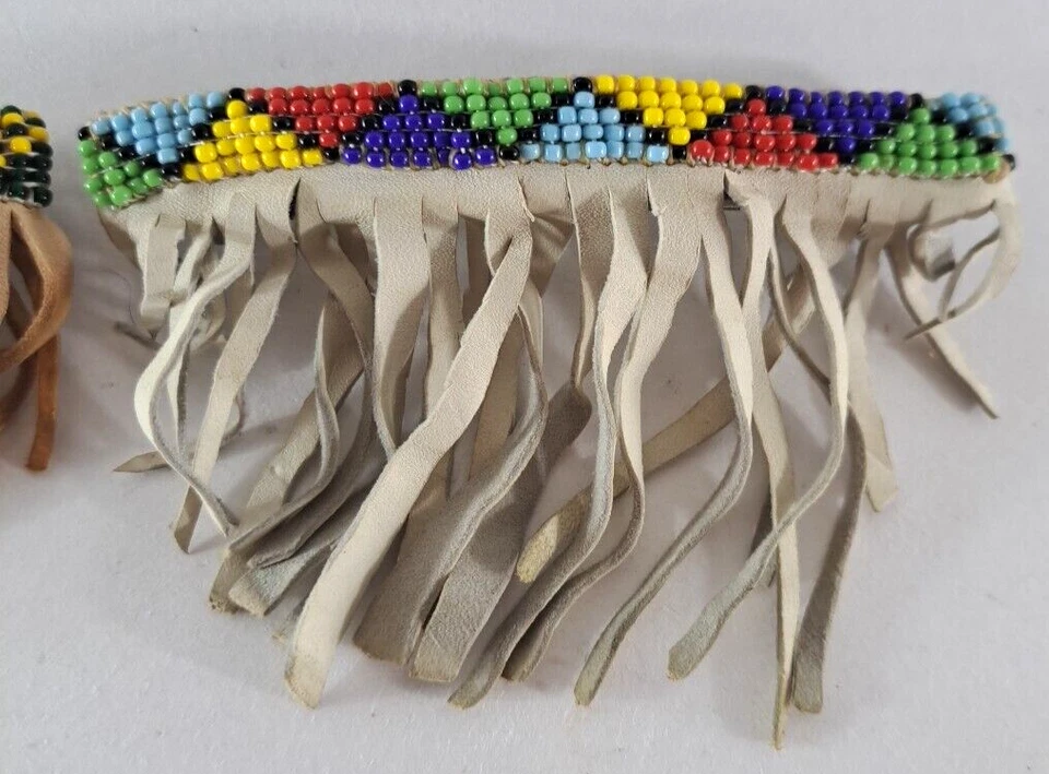 VTG Hair Clips Handmade Woven Beaded Fringe Midwest Western Set of 4 Geometric - Image 2 of 4