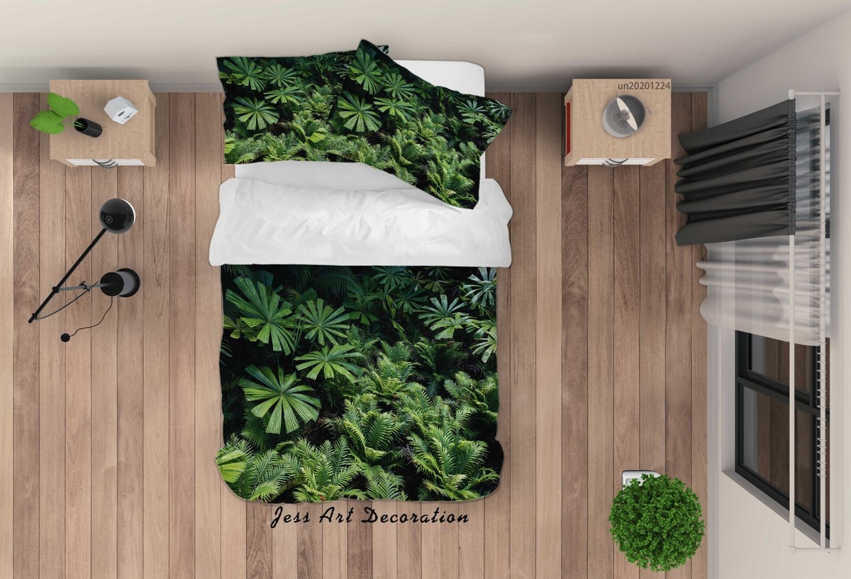 Sleepdown Botanical Leaves Floral Green Reversible Duvet Cover Quilt