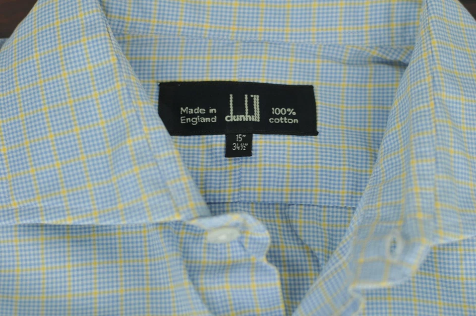 Camisa de vestir Dunhill de algodón de lujo a cuadros azul amarillo y blanco para hombre 15 x 34,5 Foto 2 de 4