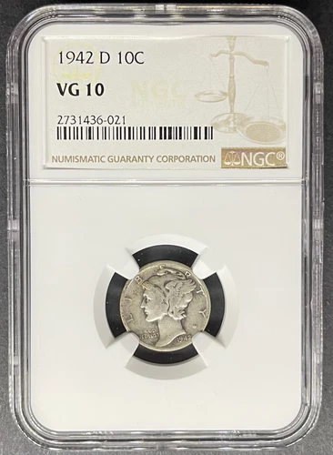 1942-D Mercury Dime NGC VG-10, Buy 3 Items, Get $5 Off!!