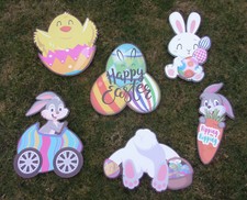 6 pc Easter Yard Signs Outdoor Lawn Decorations Bunny Eggs Spring Chicks- NEW