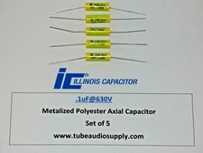 illinois POLYESTER .1uf@630V capacitors, polyester film axial lead, set/5