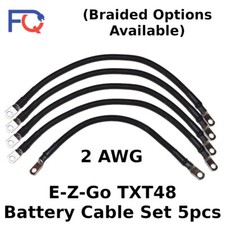 2 AWG E-Z-Go TXT48 5pcs Set Braided Golf Cart Battery Cables 2 Gauge Made in USA