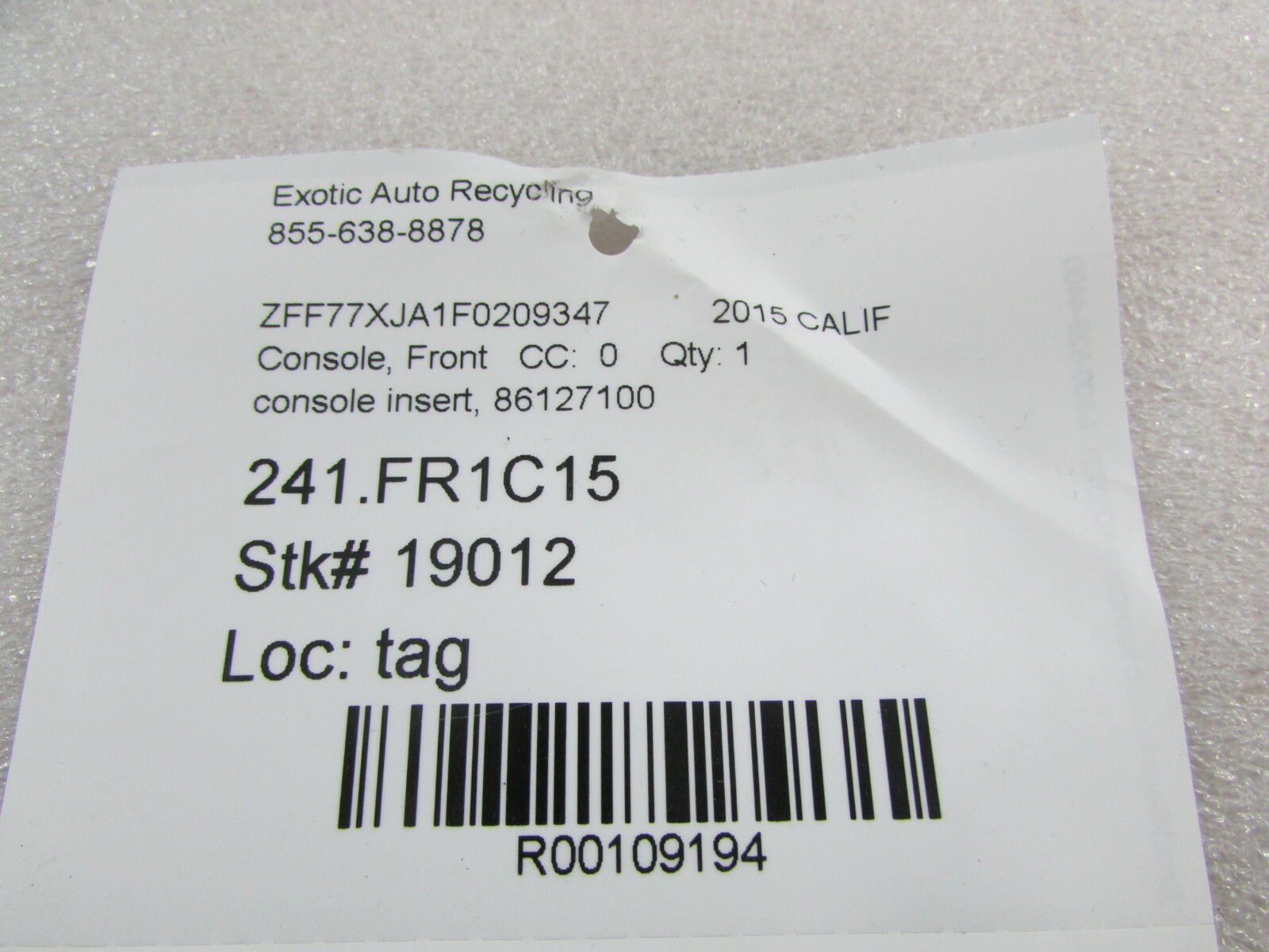 Ferrari California T, Console Front Insert, Used, P/N 86127100