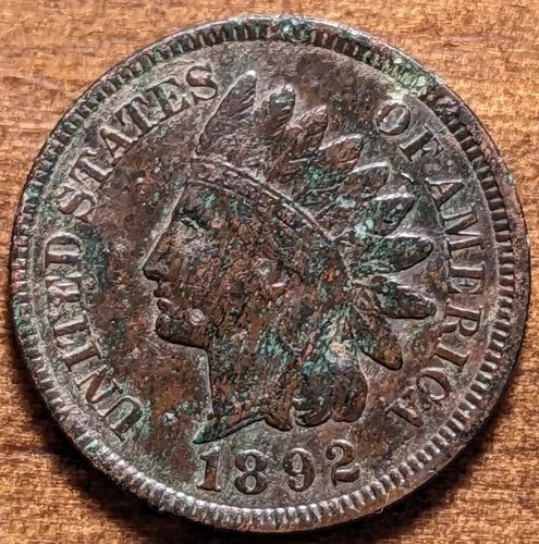 1892 Indian Head Cent Penny Extra Fine Details Partial Diamonds Corrosion