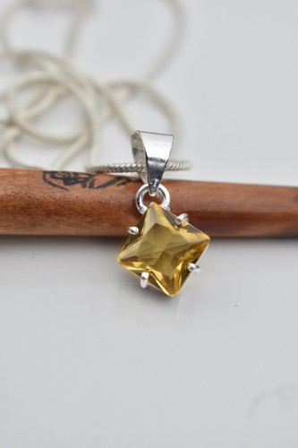 Yellow Citrine Handmade Gemstone 925 Sterling Silver Beautiful Necklace-17-18" - Picture 3 of 5