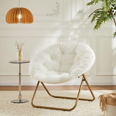 Faux Fur Comfy Saucer Lounge Chair for Bedroom Living Room Flexible Folding Seat