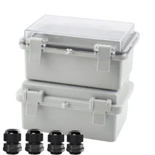 Plastic Electrical Project Enclosure Waterproof Junction Box w/ NPT Cable Glands