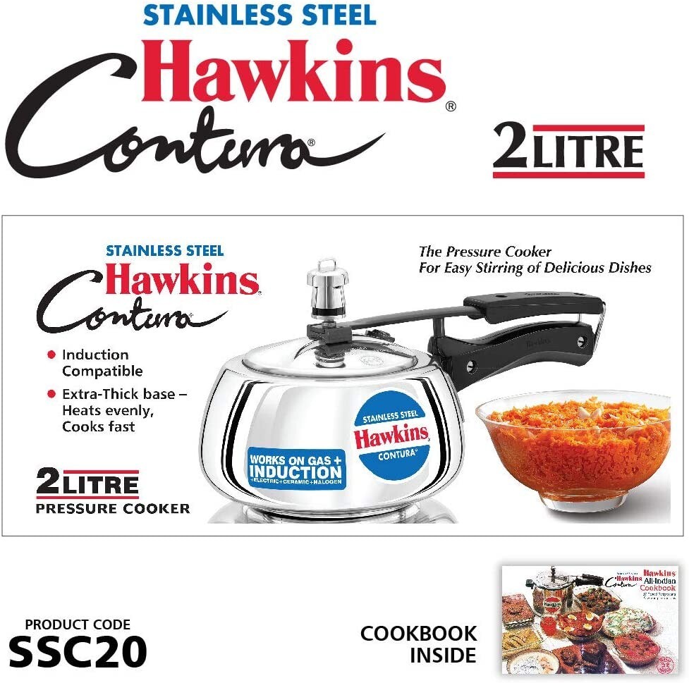 Hawkins SSC20 Stainless Steel Pressure Cooker, 2 Liter, Silver