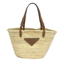 Prada Woven Palm x Leather Tote Bag Natural x...