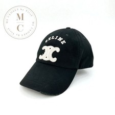Celine Cotton Black White Triomphe Logo Baseball Cap Adjustable One Size New