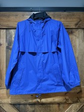 Vintage Lands End Direct Merchants Blue Polyvinyl Hood Vent Rain Coat Unisex XL