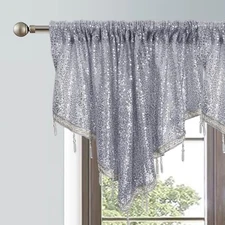  Silver Beaded Sequin Curtain Valances for Windows 51"W x 24"L (Pack of 1) Grey