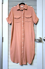 terracotta gauze fringe detail button down shirt midi long dress XL