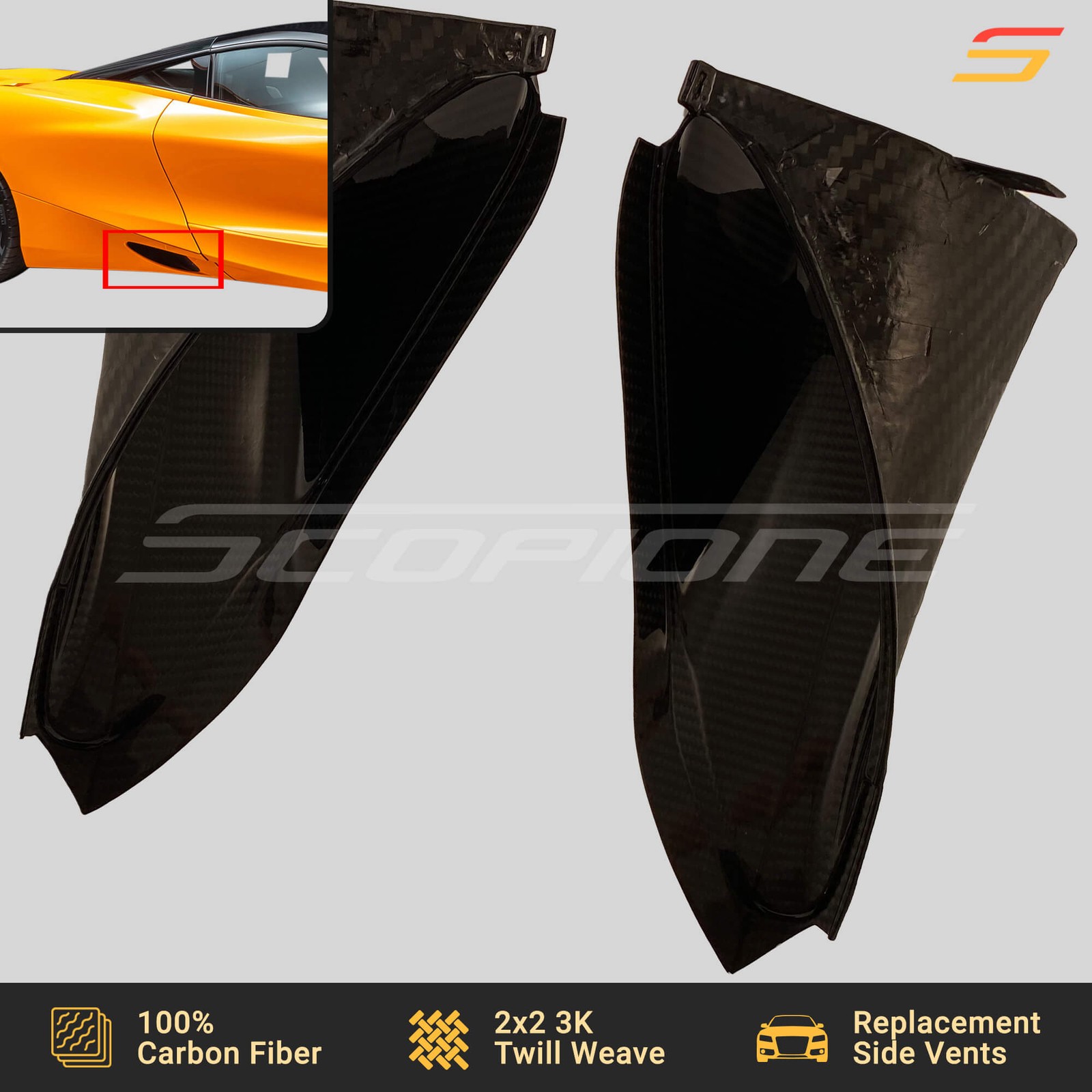 Scopione Carbon Fiber Lower Quarter Panel Side Skirt Vents for McLaren 720S
