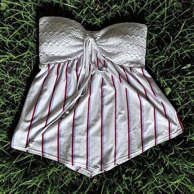 Red, White, & Blue Striped Crochet  Bra Tube Top Size Medium