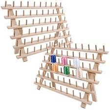 60x2 Spools Wooden Thread Holder Braiding Rack Organizer Stand With Hooks