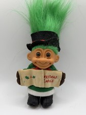 VINTAGE 90 S RUSS TROLL DOLL CHRISTMAS CAROLS 5" GREEN HAIR HAT CHRISTMAS TROLL