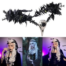 Black Elf Flower Crown Gothic Raven Skull Headpiece Witch Party Headband UK