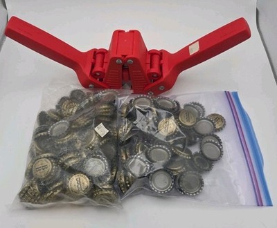 Home Brewing Lot Beer Bottle Capper +2 Bags Brewers Best Gold Caps 200+   