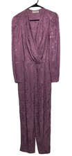 Vtg 70s Diane von Furstenberg Mauve/Purple Jacquard Jumpsuit Sash Belt