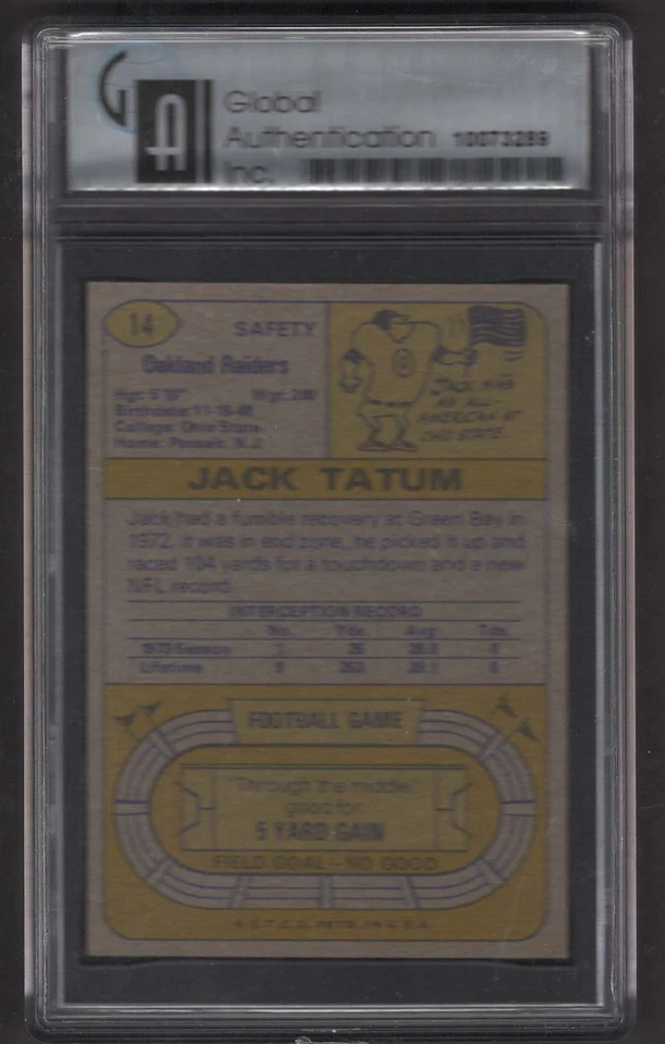 1974 Topps JACK TATUM GAI 7.5 NM+ Raiders 1st Graded Oakland ASSASSIN - Image 2 of 2