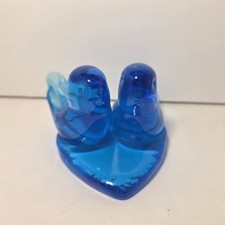 Vintage Blue Bird of Happiness Glass Birds On Heart Signed Leo Ward 1987