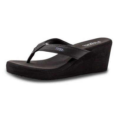Flojos Womens Olivia Vintage Wedge Heel Thong Sandal, Black