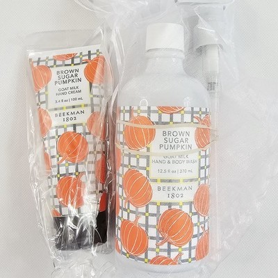 Beekman 1802 Brown Sugar Pumpkin Goat Milk Hand Cream & Body Wash Bundle New