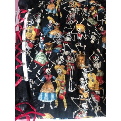 Unique Skeleton Print Corset Top Lace Up Sides Day of the Dead Gothic Punk OSFA